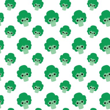 Brokoli pürüzsüz desen. Gülen suratlı Kawaii brokoli. Brokoli desenli. Vejetaryen