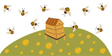 Arılı tarla ve arı çiftliği. Arılarla sevimli bir geçmişi var. Arıcılık.