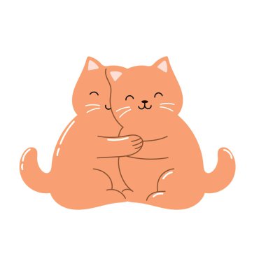 Sarılan iki kedi. Sevgililer Günü posteri. Arkadaşlık..