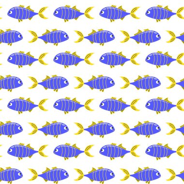 Mavi balık, sarı kuyruklu, kusursuz desen..
