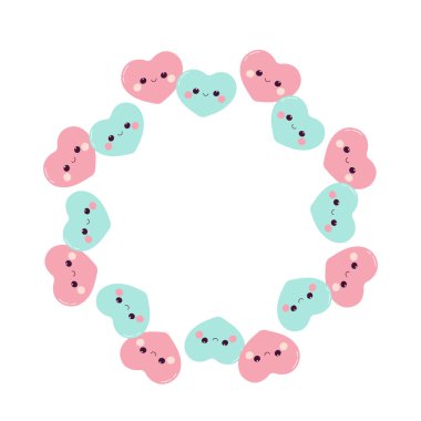 Pembe ve mavi kalp yuvarlak çerçeveli. Cinsiyet, kalplerle çerçeveyi ortaya çıkarır.