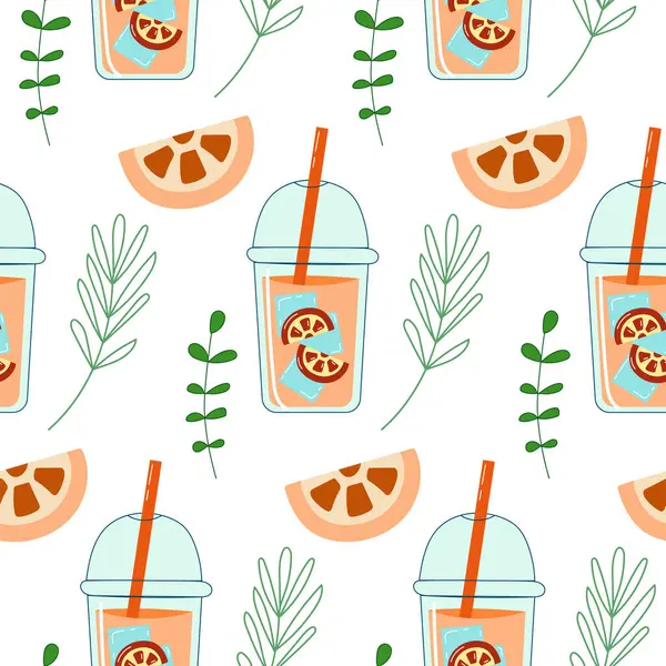 Limonata ve yeşil yapraklı kusursuz desen. Greyfurtla iç..