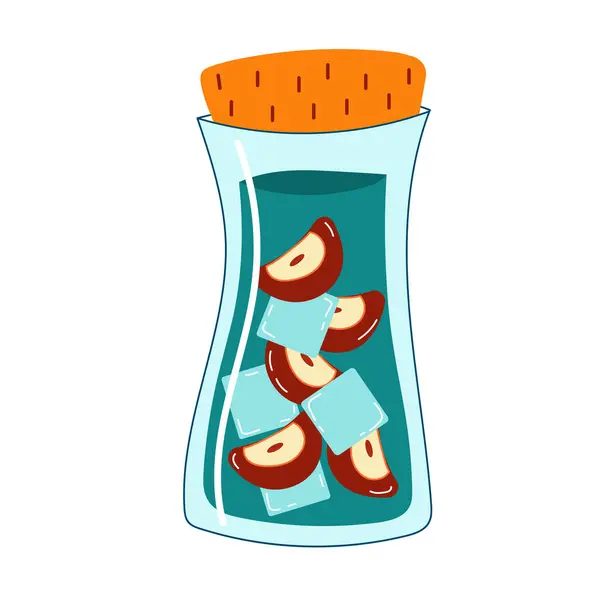 Kavanoz ve yaz içkisi. Kavanozda buzlu elma dilimleri. Taze yaz içeceği.