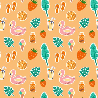 Yaz elementleriyle kusursuz desen. Güzel çıkartmalı plajsız desen..