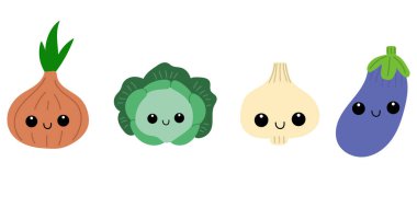 Kawaii tarzında gülümseyen sebzeler..