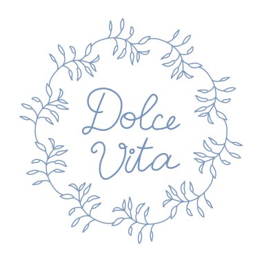 Beyaz arkaplanda yapraklı çelenk olan mavi dal. Botanik yuvarlak çerçeve şablonu.