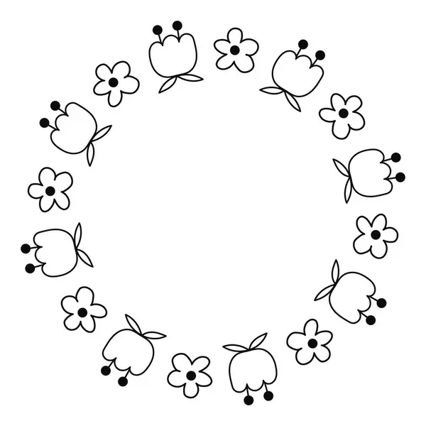 Şirin, basit çiçek çelengi. Karalama çiçekli yuvarlak çerçeve.