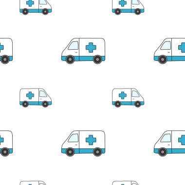 Ambülans aracı kusursuz. Çizgi film arabasının tıbbi modeli.