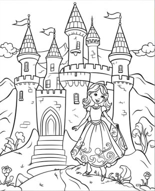 Siyah ve Beyaz Renkli Sayfa Resimleri Sevimli Küçük Prenses, Siyah ve Beyaz Renkli Sayfa Resimleri