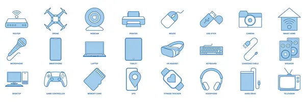 aygıt simgesi seti, Laptop, Drone, Hoparlör, gamepad ve daha fazla sembol koleksiyonu, logo izole vektör ilülasyonu gibi simgeleri içerir