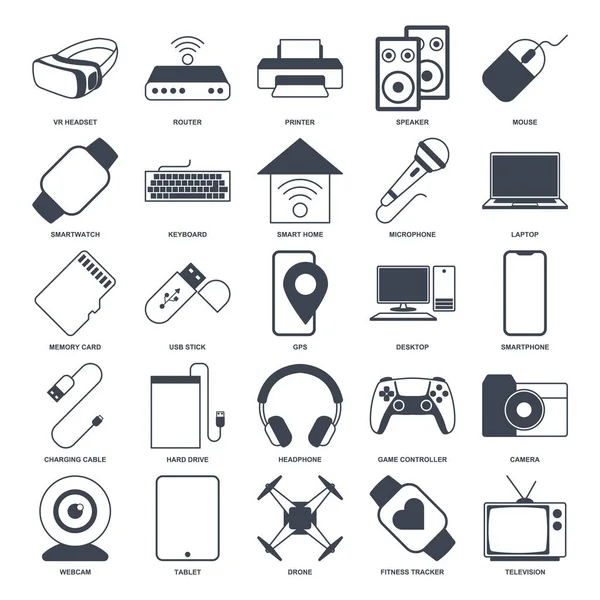 aygıt simgesi seti, Laptop, Drone, Hoparlör, gamepad ve daha fazla sembol koleksiyonu, logo izole vektör ilülasyonu gibi simgeleri içerir