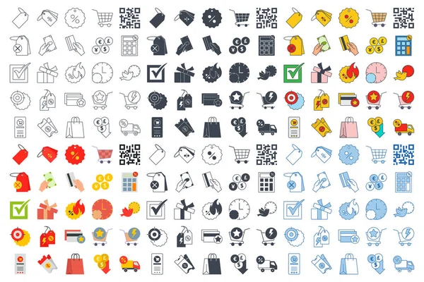 İndirim simgesi mega kümesi, Price Tag, Check Mark, Clock, Shopping Cart ve daha fazla sembol koleksiyonu, logo izole vektör ilüstrasyonu olarak simgeleri içerir