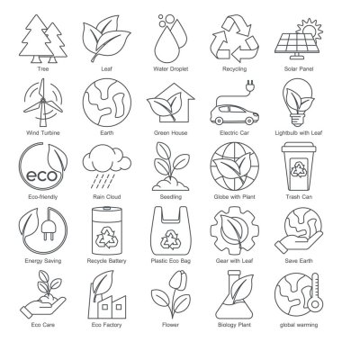 Grafik ve web tasarım koleksiyonu logo vektör illüstrasyonu için ekoloji ve çevre çizgisi simgesi şablonu