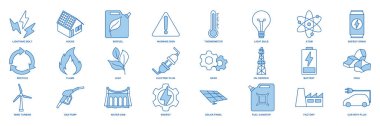 Yenilenebilir enerji, yeşil teknoloji simgesi seti, Ampul, Dizin, Güneş Paneli, Batarya ve daha fazla sembol koleksiyonu, logo izole vektör çizimi gibi simgeleri içerir.