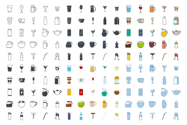 içecek simgesi mega kümesi, Bira Kupası, Dizin, Çay demliği, Süt Şişesi ve daha fazla sembol koleksiyonu, logo izole vektör çizimi gibi simgeler