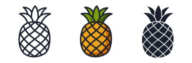 Ananas Simgesi Vektör İllüstrasyonu. Yaz Markaları, Sağlıklı Atıştırmalar ve Parti Tasarımları için Tropik Meyve Sembolü