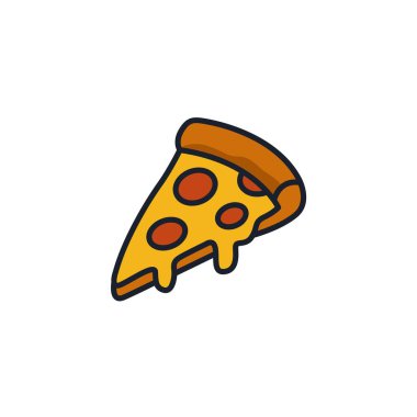 Pizza Dilimi Simgesi Vektör İllüstrasyonu. Restoran Markası ve İştah Açıcı Tasarımlar için İtalyan Fast Food Sembolü