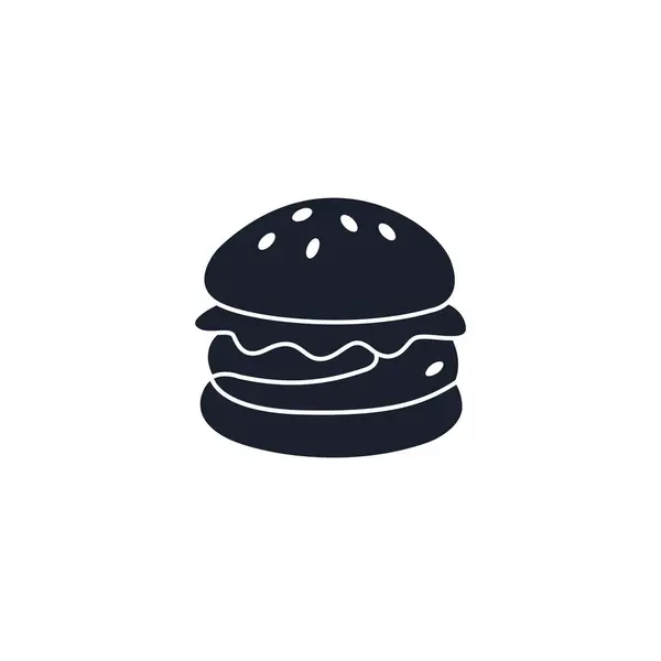 Hamburger Simgesi Vektör İllüstrasyonu. Restoran Markası ve İştah Açıcı Tasarımlar için Klasik Fast Food Sembolü