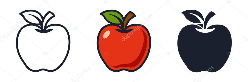 Apple Icon Vector Symbol. Minimalist Fruit Design Isolated on White Background