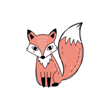 Canlı renkleri ve sanatsal tarzı olan sevimli çizgi film tilkisi. Çocuk ürünleri, çizimler ve yaratıcı tasarımlar için mükemmel neşeli bir karakter..