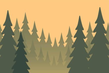 Canlı bir günbatımı gökyüzüne karşı kurulmuş durgun, yeşil orman siluetinin güzelliğini hisset.