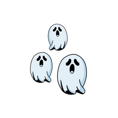 Bu resimde, Cadılar Bayramı temalı projeler ve dekorasyonlar için mükemmel ifade edilmiş yüzleri olan üç sevimli çizgi film hayaleti yer alıyor. Oyuncu tavırları her şenlik tasarımına tuhaf bir dokunuş katıyor..