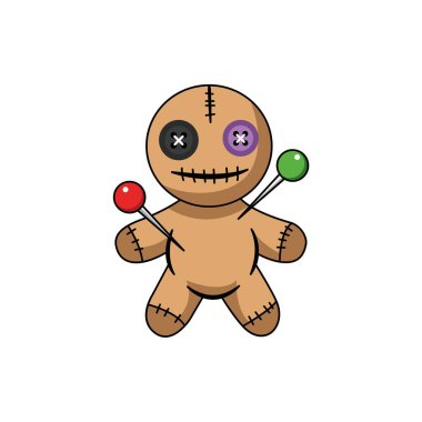 Renkli düğme gözlü ve iğneli bir bebeğin çok güzel bir çizimi. El yapımı projeler, kaprisli tasarımlar ve eğlenceli temalar için mükemmel. Dekorasyon için ideal.