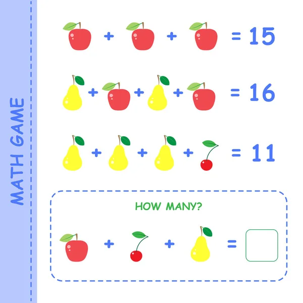 Juego Educativo Matemáticas Para Niños Ilustración Con Frutas —  Fotos de Stock
