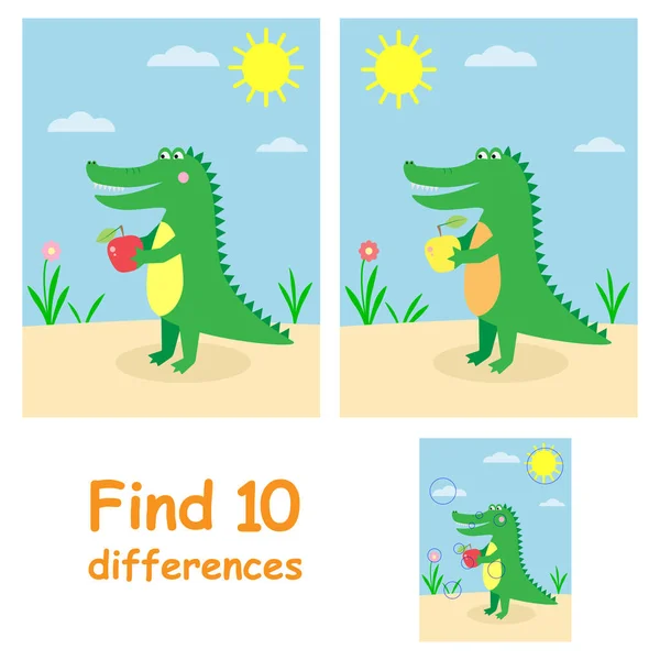 Gra Edukacyjna Dla Dzieci Znajdź Różnic Wesoły Aligator — Zdjęcie stockowe
