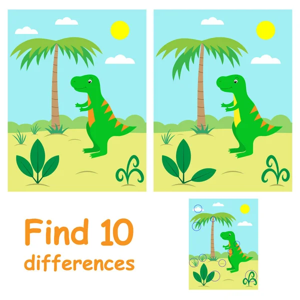 Utbildningsspel För Barn Hitta Skillnader Illustration Med Dinosaurie Och Palm — Stockfoto