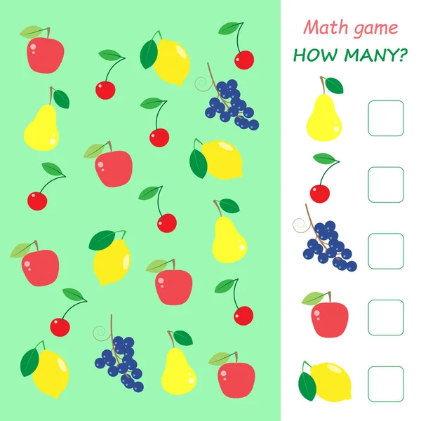 孩子们的数学教育游戏 计数图片中的对象有多少 用水果说明 — 图库照片