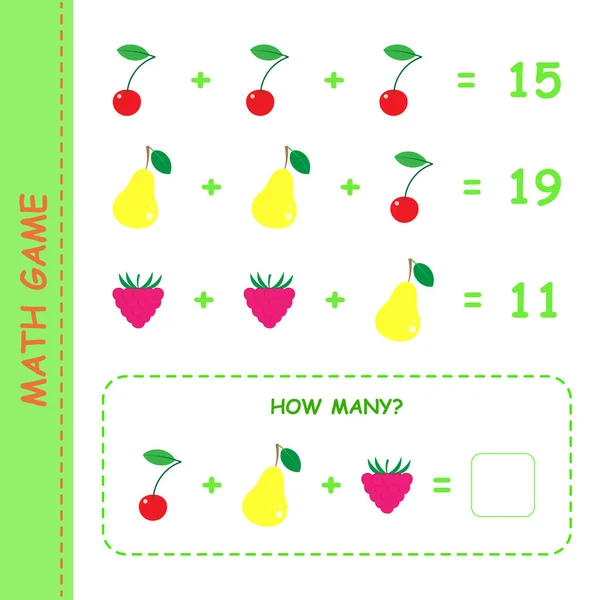 孩子们的数学教育游戏 用水果做的生动例证 — 图库照片