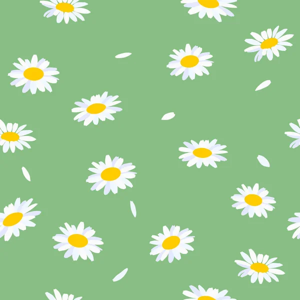 Sömlöst Blommönster Kamomill Blommor Grön Bakgrund — Stockfoto