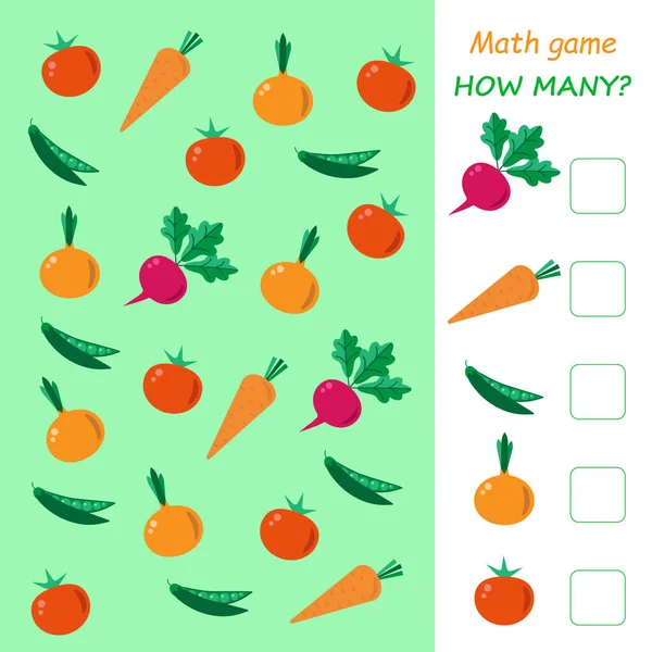 孩子们的数学教育游戏 计数图片中的对象有多少 蔬菜说明 — 图库照片
