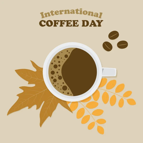 Uluslararası kahve günü. Bir fincan kahve ve sonbahar yaprakları..