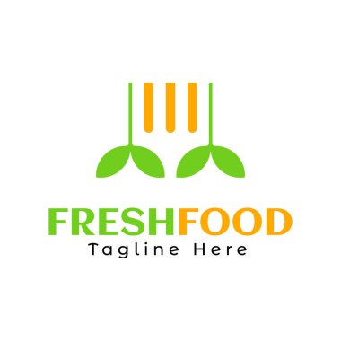 Çatal simgesi logo vektör tasarımlı taze yiyecek