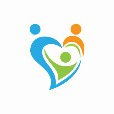 Yaratıcı mutlu aile aşk logosu tasarımı izole, insanlar topluluğu logo vektör tasarımı şablonu
