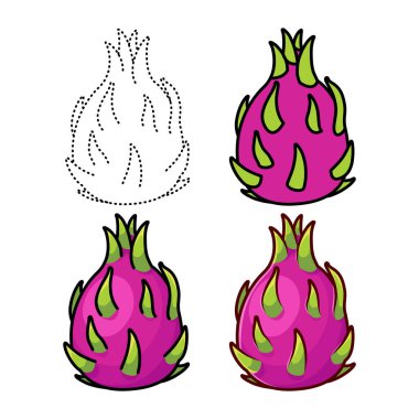 Ejderha meyvesi çizimi. Çocuk kitapları, web tasarımı, posterler, kampanyalar ve daha birçok şey için kullanabilirsiniz. Kolayca yeniden boyutlandırılabilir ve gereken her şeklin rengini değiştirebilir.