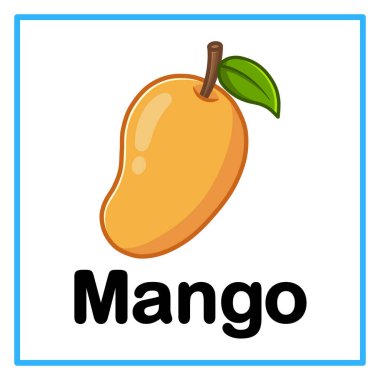 Alfabeye örnekle giriş yap. M, mango için. Çocuk pratiği için uygun ve yeni yürümeye başlayanların bilgi kartları için harika.