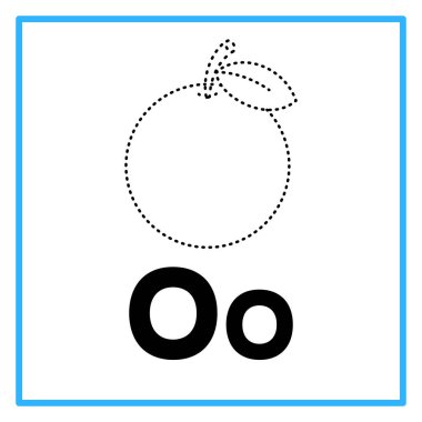 Alfabeye örnekle giriş yap. O, turuncu için. Çocuk pratiği için uygun ve yeni yürümeye başlayanların bilgi kartları için harika.