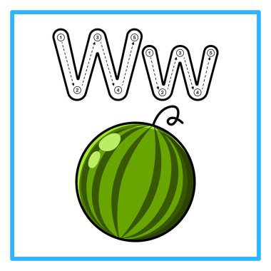 Introduction to the alphabet with examples. W is for watermelon. Suitable for children's practice and great for toddlers' flash cards clipart