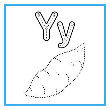 Alfabeye örnekle giriş yap. Y yer elması için. Çocuk pratiği için uygun ve yeni yürümeye başlayanların bilgi kartları için harika.