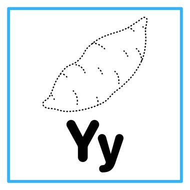 Alfabeye örnekle giriş yap. Y yer elması için. Çocuk pratiği için uygun ve yeni yürümeye başlayanların bilgi kartları için harika.