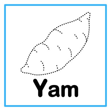 Alfabeye örnekle giriş yap. Y yer elması için. Çocuk pratiği için uygun ve yeni yürümeye başlayanların bilgi kartları için harika.