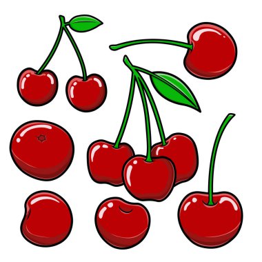 Çeşitli şekil ve pozisyonlarda çeşitli kiraz koleksiyonu, dijital varlıklar, sunumlar veya bilgi grafikleri için mükemmel.