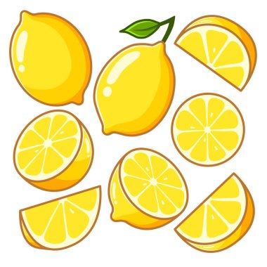 Farklı açılardan dilimlenmiş limon seti eğitici materyal ve sunumlar için idealdir..