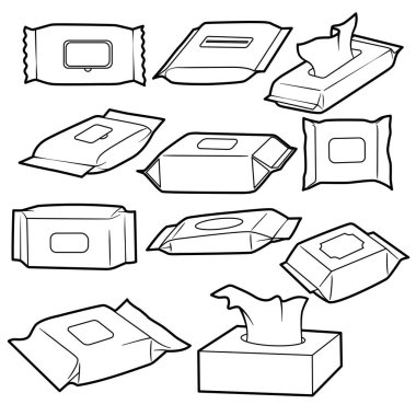 Kağıt hijyeninin minimalist düz simgeleri (tuvalet kağıdı, makbuzlar, planlar, vs.). Kalın, ölçeklenebilir, baskı, hijyen, ofis veya inşaatla ilgili baskı veya dijital tasarımlar için ideal.