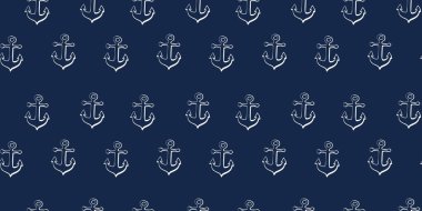 Çapası olmayan koyu mavi desen. Mavi arka planda tekrar eden gemi ya da gemi çapa deseni. Baskı, tasarım, arkaplan ve tekstil için tekrarlanan denizcilik tasarımı. 