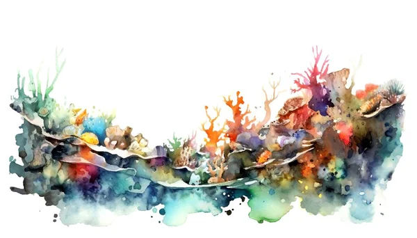 Подводная Граница Рама Разноцветных Кораллов Водорослей Перфект Приглашений Оформления Вечеринок — стоковый вектор