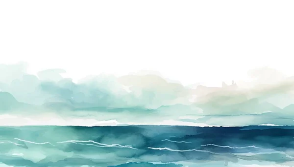 Abstrakcyjny Krajobraz Akwareli Morskim Krajobrazem Chłodnymi Falami Ręcznie Rysowane Ilustracja — Wektor stockowy